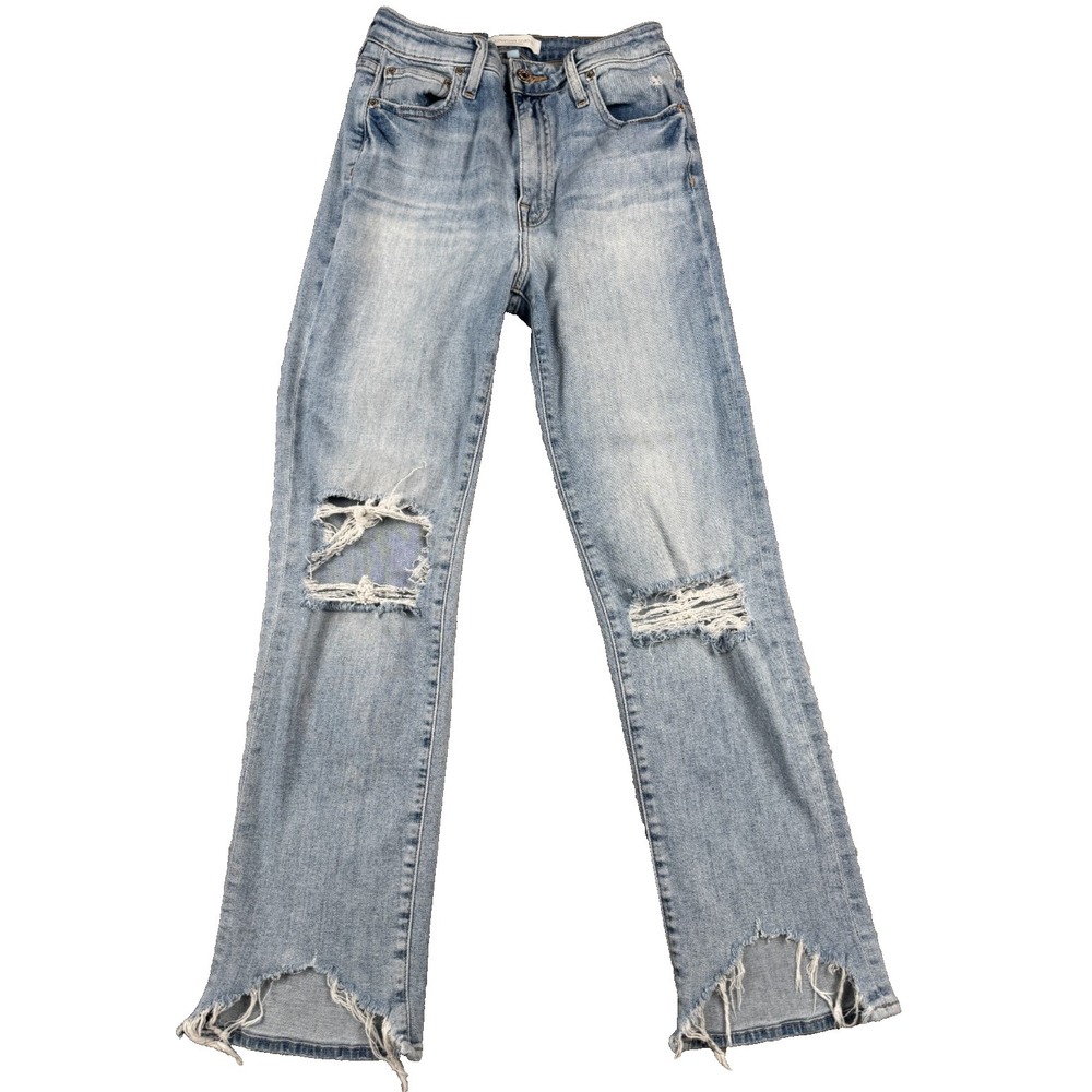 Jonathan Simkhai Women's Jeans 24 Blue Distressed Raw Hem Straight